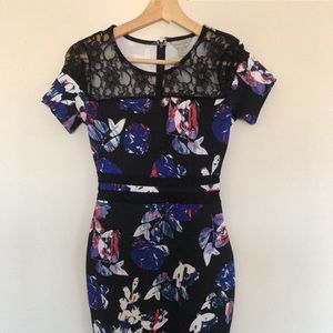 A multicolored bodycon dress.